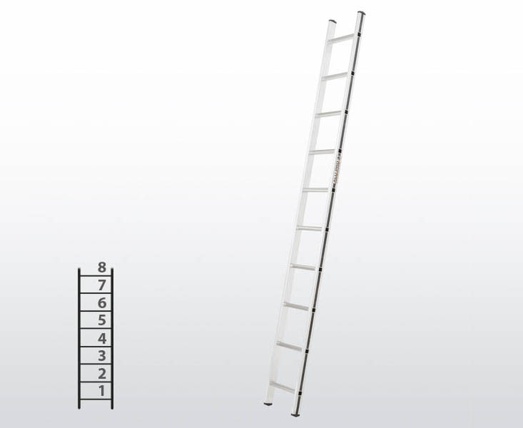 [015823] Escalera apoyable manual de un tramo para uso doméstico con 8 peldaños - Dim.: 350 x 2990h mm - Aluminio