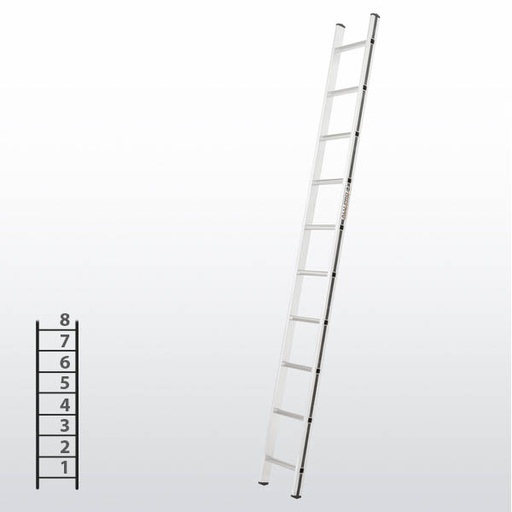 [015823] Escalera apoyable manual de un tramo para uso doméstico con 8 peldaños - Dim.: 350 x 2990h mm - Aluminio