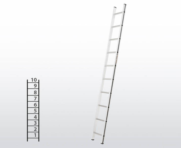 [015824] Escalera apoyable manual de un tramo para uso doméstico con 10 peldaños - Dim.: 350 x 2850h mm - Aluminio