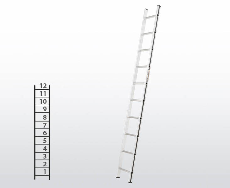 [015825] Escalera apoyable manual de un tramo para uso doméstico con 12 peldaños - Dim.: 350 x 3410h mm - Aluminio