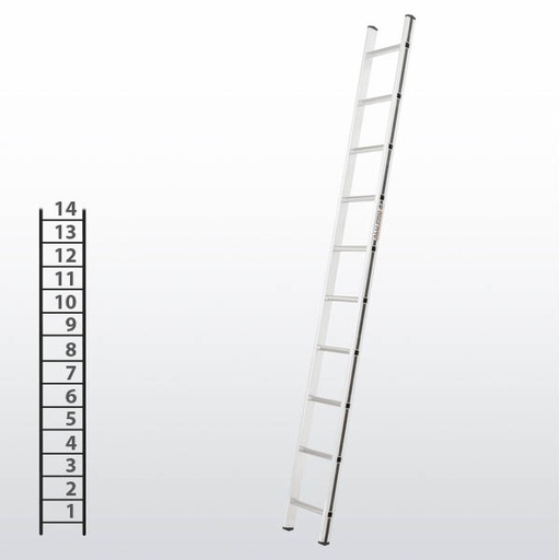 [015826] Escalera apoyable manual de un tramo para uso doméstico con 14 peldaños - Dim.: 350 x 3970h mm - Aluminio