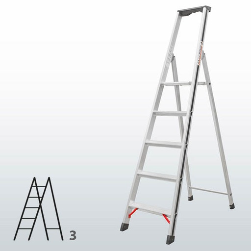 [015827] Escalera manual de tijera con acceso por 1 lado para uso doméstico con 3 escalones - Dim.: 415 x 1390h mm - Aluminio