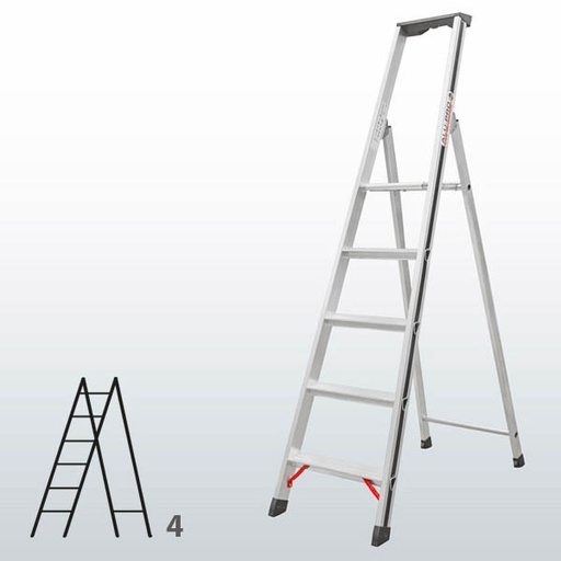 [015828] Escalera manual de tijera con acceso por 1 lado para uso doméstico con 4 escalones - Dim.: 440 x 1640h mm - Aluminio