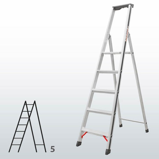 [015829] Escalera manual de tijera con acceso por 1 lado para uso doméstico con 5 escalones - Dim.: 465 x 1890h mm - Aluminio