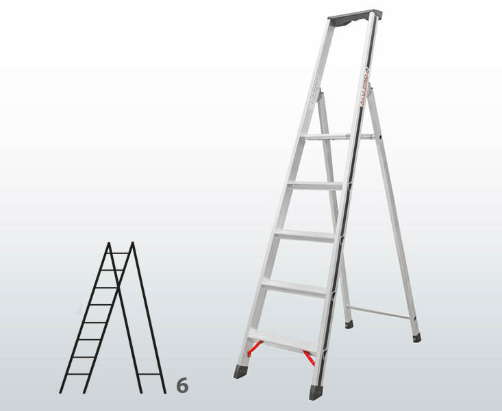 [015830] Escalera manual de tijera con acceso por 1 lado para uso doméstico con 6 escalones - Dim.: 495 x 2140h mm - Aluminio