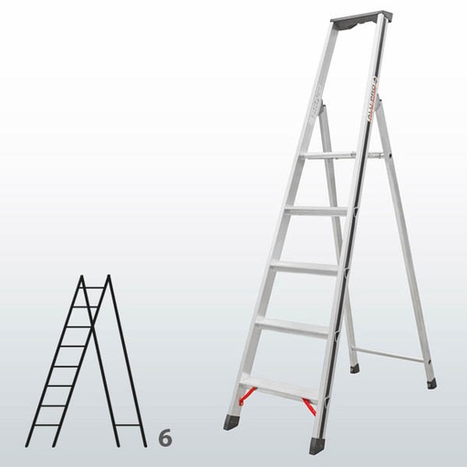 [015830] Escalera manual de tijera con acceso por 1 lado para uso doméstico con 6 escalones - Dim.: 495 x 2140h mm - Aluminio