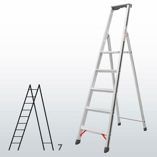 [015831] Escalera manual de tijera con acceso por 1 lado para uso doméstico con 7 escalones - Dim.: 520 x 2390h mm - Aluminio