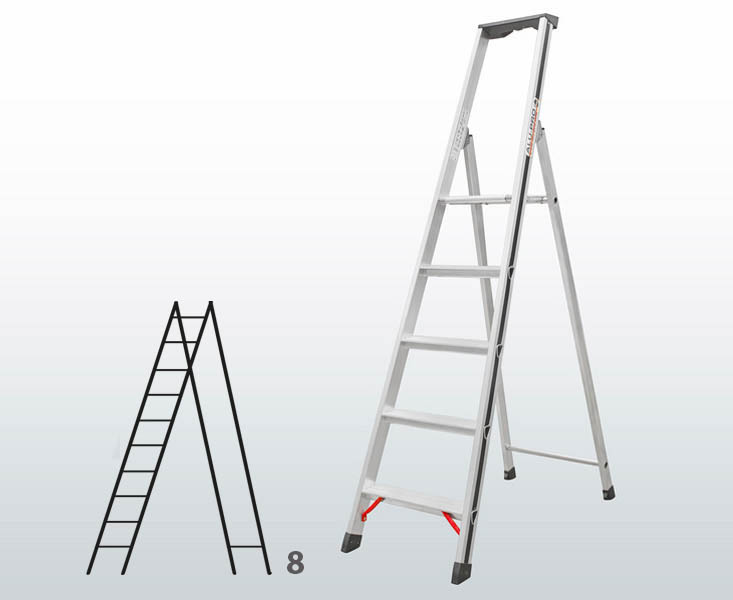 [015832] Escalera manual de tijera con acceso por 1 lado para uso doméstico con 8 escalones - Dim.: 545 x 2630h mm - Aluminio