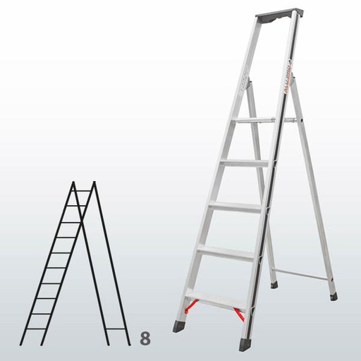 [015832] Escalera manual de tijera con acceso por 1 lado para uso doméstico con 8 escalones - Dim.: 545 x 2630h mm - Aluminio
