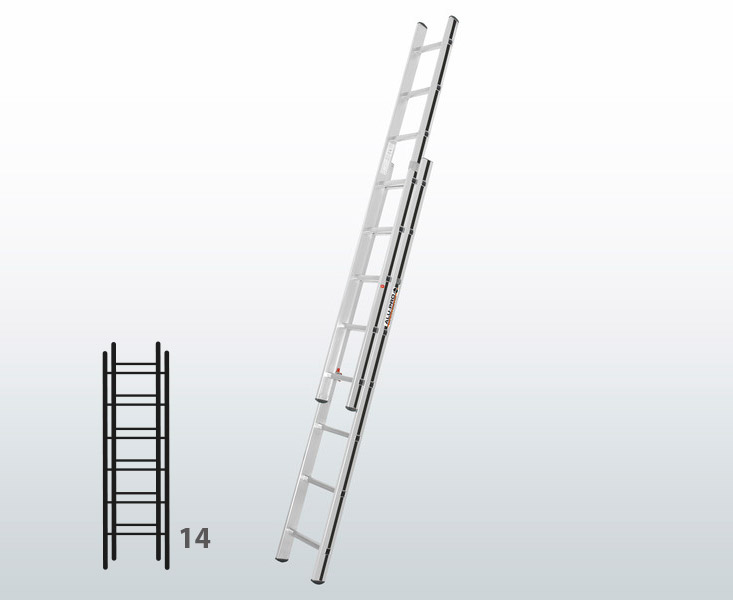[015833] Escalera manual de dos tramos extensibles para uso doméstico con 14 peldaños - Dim.: 415 x 2290h mm - Aluminio