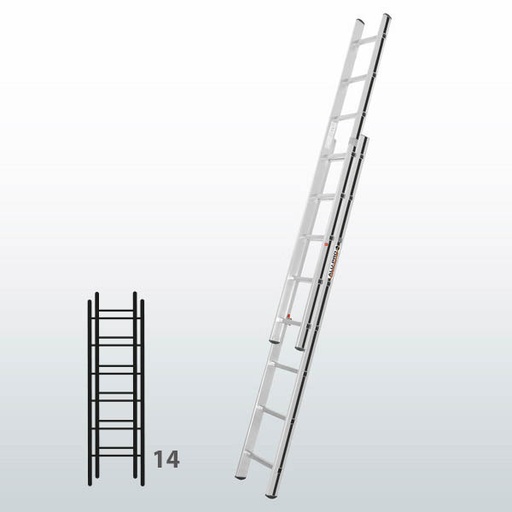 [015833] Escalera manual de dos tramos extensibles para uso doméstico con 14 peldaños - Dim.: 415 x 2290h mm - Aluminio