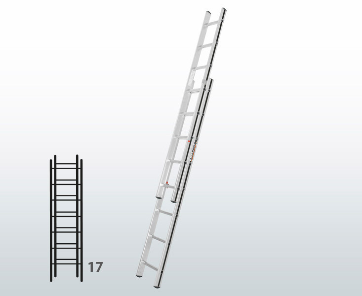 [015834] Escalera manual de dos tramos extensibles para uso doméstico con 17 peldaños - Dim.: 415 x 2850h mm - Aluminio