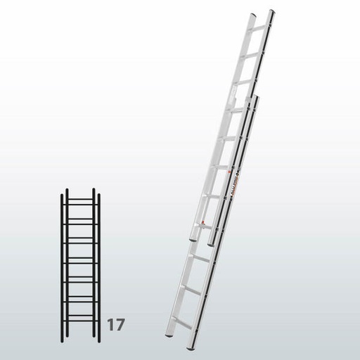 [015834] Escalera manual de dos tramos extensibles para uso doméstico con 17 peldaños - Dim.: 415 x 2850h mm - Aluminio