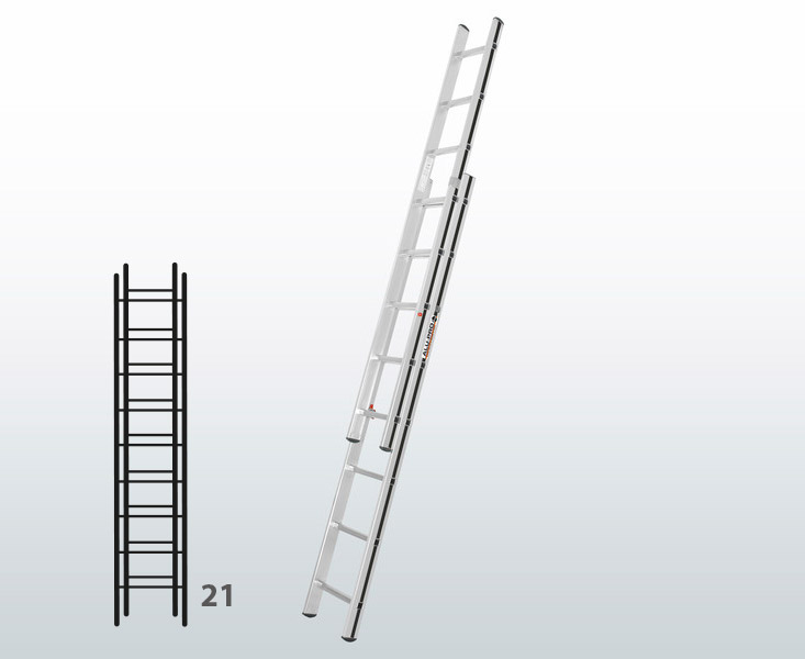 [015835] Escalera manual de dos tramos extensibles para uso doméstico con 21 peldaños - Dim.: 415 x 3410h mm - Aluminio