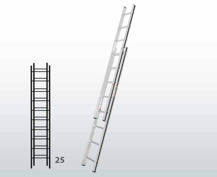 [015836] Escalera manual de dos tramos extensibles para uso doméstico con 25 peldaños - Dim.: 415 x 3970h mm - Aluminio
