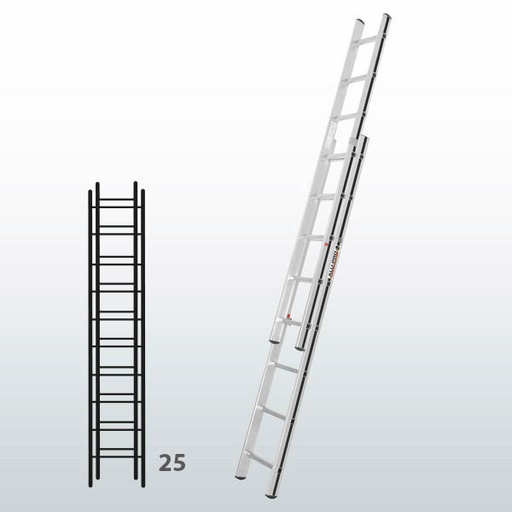 [015836] Escalera manual de dos tramos extensibles para uso doméstico con 25 peldaños - Dim.: 415 x 3970h mm - Aluminio