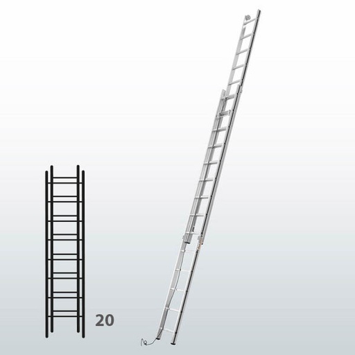 [015837] Escalera de dos tramos extensibles mediante cuerda para uso doméstico con 20 peldaños - Dim.: 415 x 5640h mm - Aluminio