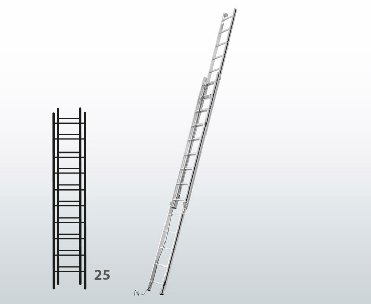 [015838] Escalera de dos tramos extensibles mediante cuerda para uso doméstico con 25 peldaños - Dim.: 415 x 7050h mm - Aluminio