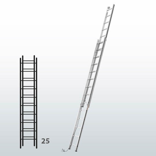 [015838] Escalera de dos tramos extensibles mediante cuerda para uso doméstico con 25 peldaños - Dim.: 415 x 7050h mm - Aluminio