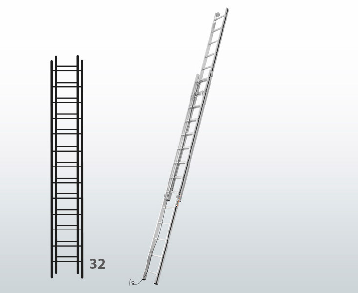 [015840] Escalera de dos tramos extensibles mediante cuerda para uso doméstico con 32 peldaños - Dim.: 415 x 9030h mm - Aluminio