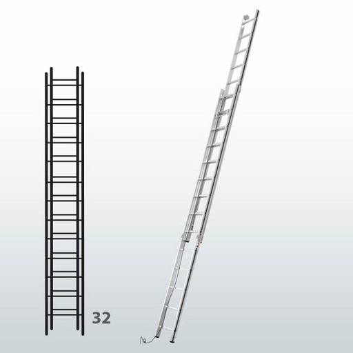 [015840] Escalera de dos tramos extensibles mediante cuerda para uso doméstico con 32 peldaños - Dim.: 415 x 9030h mm - Aluminio