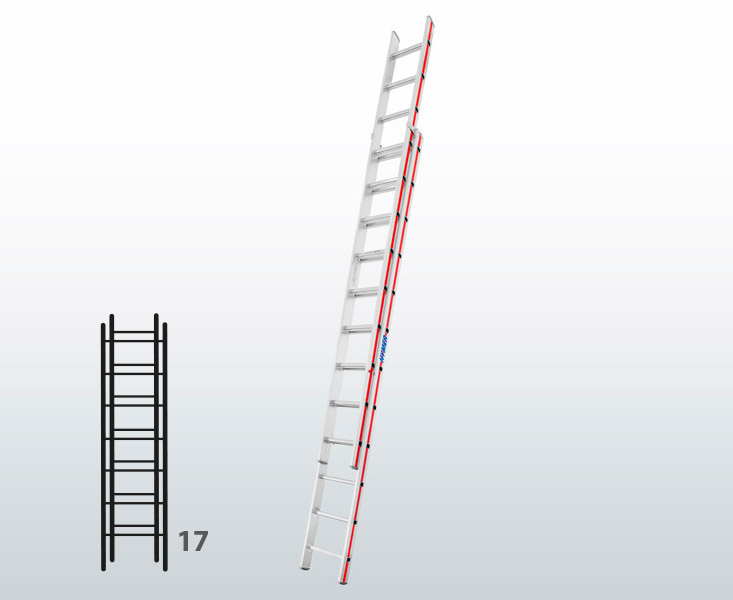 [015841] Escalera manual de dos tramos extensibles para uso industrial con 17 peldaños - Dim.: 425 x 2900h mm - Aluminio