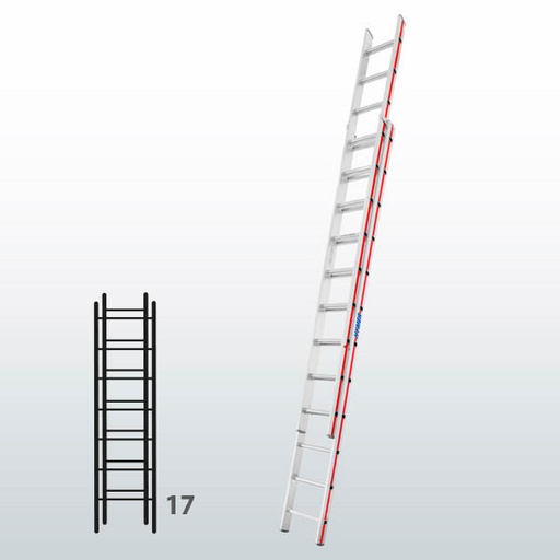 [015841] Escalera manual de dos tramos extensibles para uso industrial con 17 peldaños - Dim.: 425 x 2900h mm - Aluminio