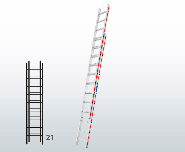 [015842] Escalera manual de dos tramos extensibles para uso industrial con 21 peldaños - Dim.: 425 x 3460h mm - Aluminio
