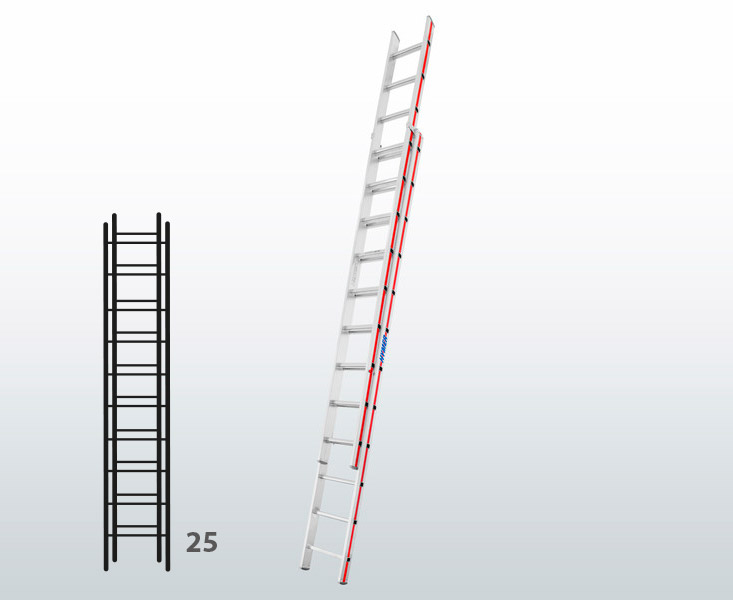 [015843] Escalera manual de dos tramos extensibles para uso industrial con 25 peldaños - Dim.: 425 x 4020h mm - Aluminio