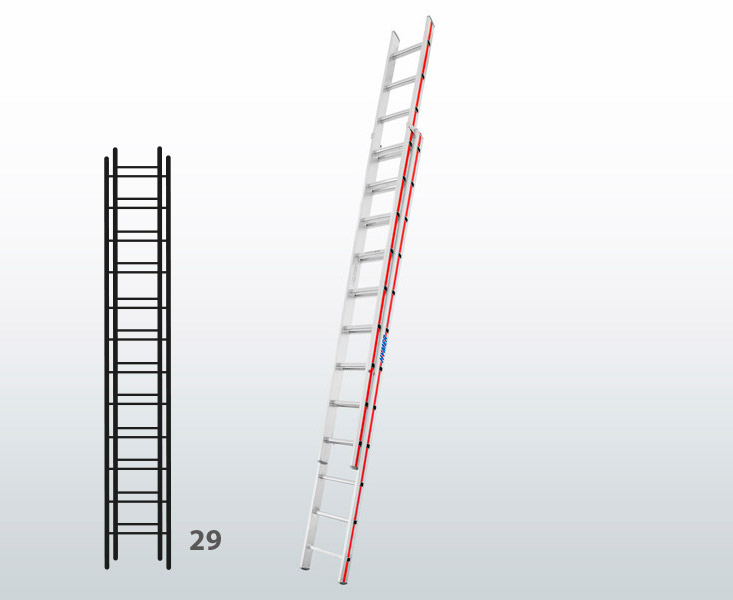 [015844] Escalera manual de dos tramos extensibles para uso industrial con 29 peldaños - Dim.: 425 x 4580h mm - Aluminio