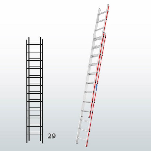 [015844] Escalera manual de dos tramos extensibles para uso industrial con 29 peldaños - Dim.: 425 x 4580h mm - Aluminio