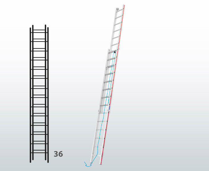 [015848] Escalera de dos tramos extensibles mediante cuerda para uso industrial con 36 peldaños - Dim.: 425 x 10260h mm - Aluminio