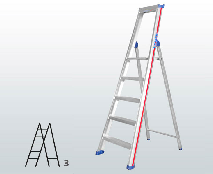 [015849] Escalera manual de tijera con acceso por 1 lado para uso profesional con 3 escalones - Dim.: 450 x 1450h mm - Aluminio