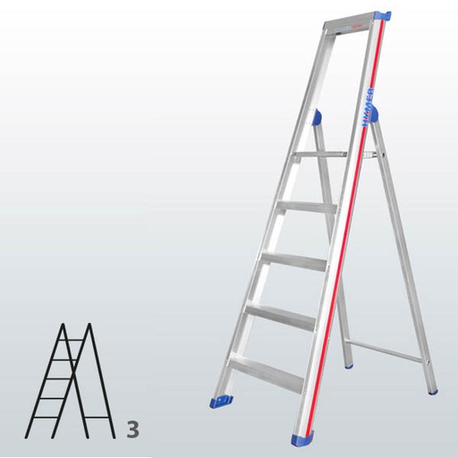 [015849] Escalera manual de tijera con acceso por 1 lado para uso profesional con 3 escalones - Dim.: 450 x 1450h mm - Aluminio