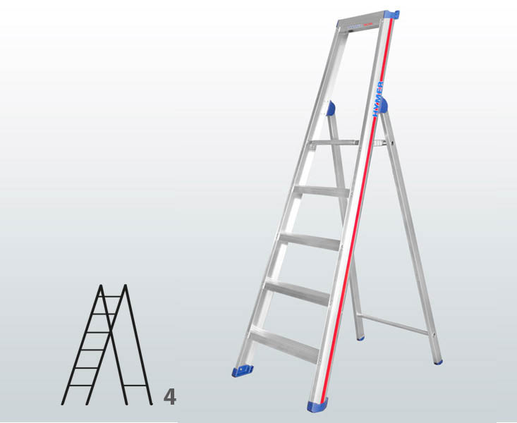 [015850] Escalera manual de tijera con acceso por 1 lado para uso profesional con 4 escalones - Dim.: 475 x 1700h mm - Aluminio