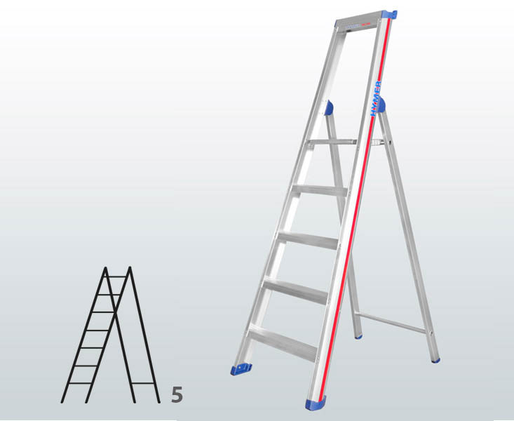[015851] Escalera manual de tijera con acceso por 1 lado para uso profesional con 5 escalones - Dim.: 500 x 1950h mm - Aluminio