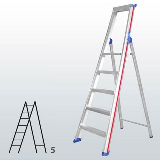 [015851] Escalera manual de tijera con acceso por 1 lado para uso profesional con 5 escalones - Dim.: 500 x 1950h mm - Aluminio
