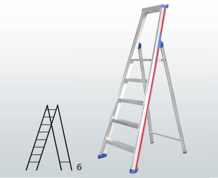 [015852] Escalera manual de tijera con acceso por 1 lado para uso profesional con 6 escalones - Dim.: 525 x 2220h mm - Aluminio