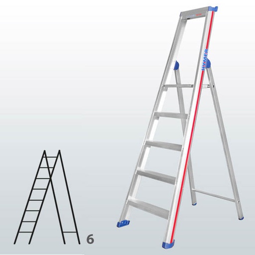 [015852] Escalera manual de tijera con acceso por 1 lado para uso profesional con 6 escalones - Dim.: 525 x 2220h mm - Aluminio