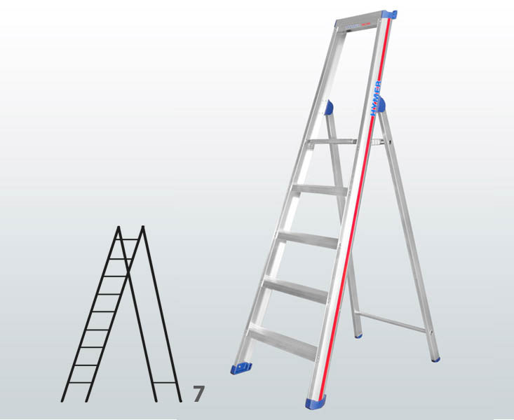 [015853] Escalera manual de tijera con acceso por 1 lado para uso profesional con 7 escalones - Dim.: 550 x 2450h mm - Aluminio