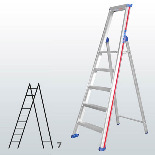 [015853] Escalera manual de tijera con acceso por 1 lado para uso profesional con 7 escalones - Dim.: 550 x 2450h mm - Aluminio