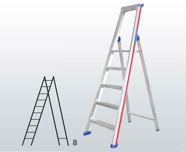 [015854] Escalera manual de tijera con acceso por 1 lado para uso profesional con 8 escalones - Dim.: 575 x 2700h mm - Aluminio