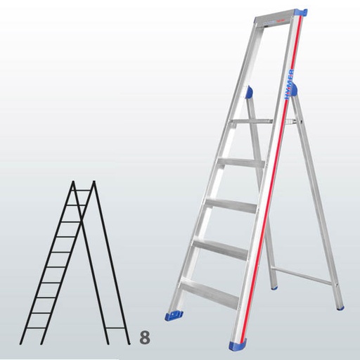 [015854] Escalera manual de tijera con acceso por 1 lado para uso profesional con 8 escalones - Dim.: 575 x 2700h mm - Aluminio