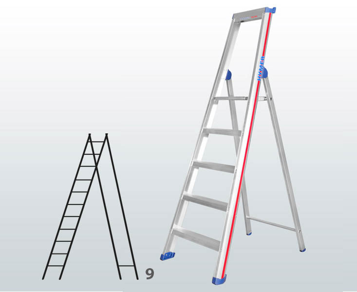 [015855] Escalera manual de tijera con acceso por 1 lado para uso profesional con 10 escalones - Dim.: 625 x 3200h mm - Aluminio