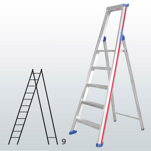 [015855] Escalera manual de tijera con acceso por 1 lado para uso profesional con 10 escalones - Dim.: 625 x 3200h mm - Aluminio