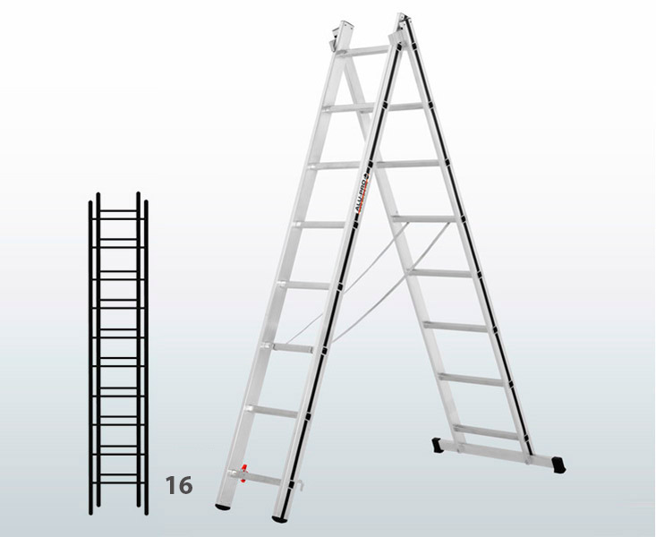 [015858] Escalera transformable de 2 tramos para uso doméstico con 16 peldaños - Dim.: 780 x 60 x 4510h mm - Aluminio