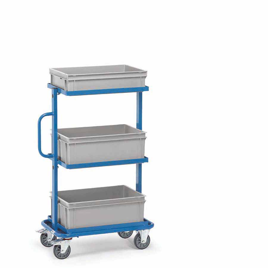 [015863] Carro porta cajas Eurobox con estante tipo soporte (con cajas) - Dim. plataforma 600 x 400 mm - Azul ral 5007