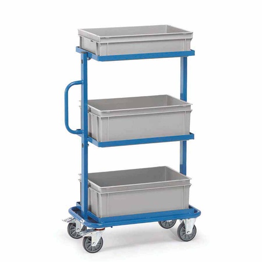 [015863] Carro porta cajas Eurobox con estante tipo soporte (con cajas) - Dim. plataforma 600 x 400 mm - Azul ral 5007