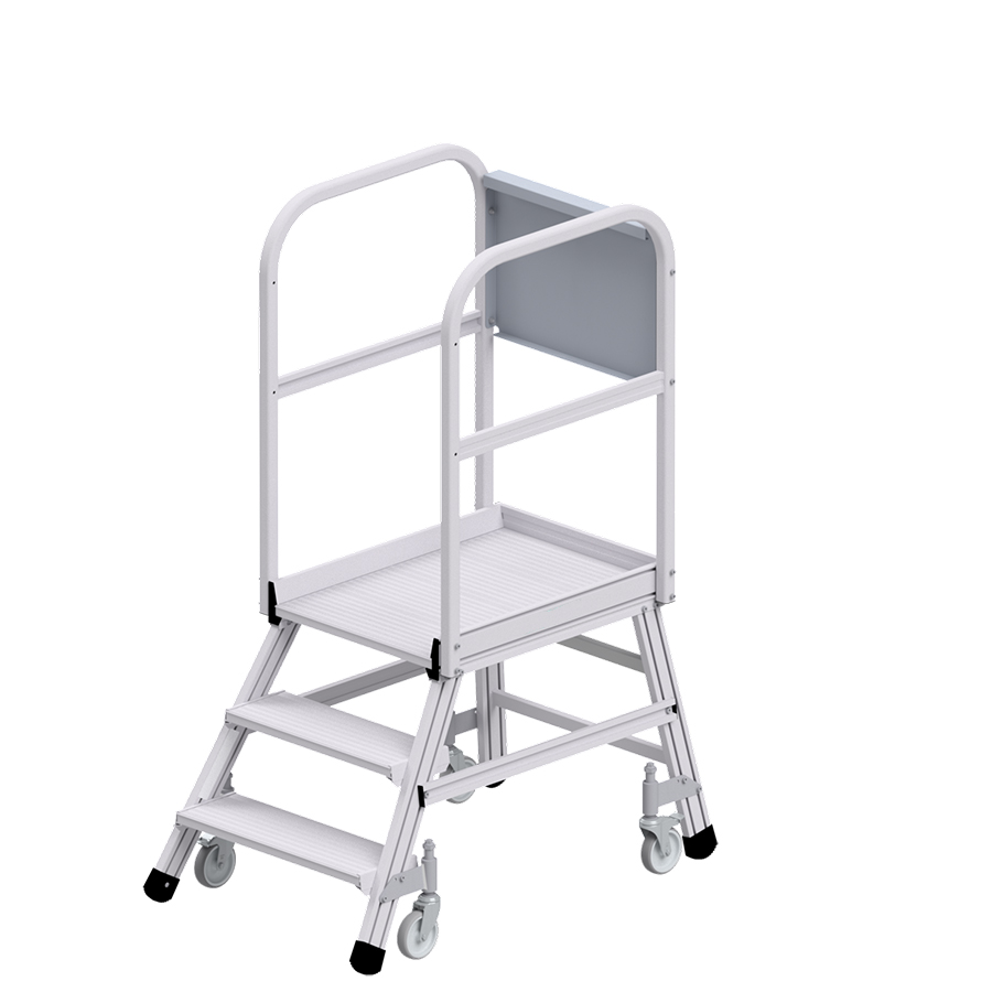 [015867] Escalera móvil con plataforma de acceso por un lado - 3 escalones - Dim.: 1300x890x1750h mm - Aluminio