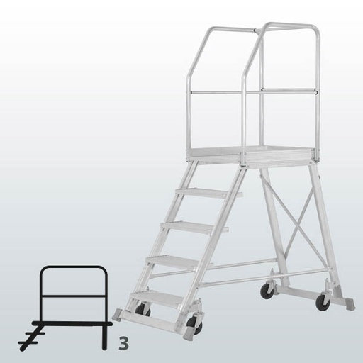 [015867] Escalera móvil con plataforma de acceso por un lado - 3 escalones - Dim.: 1300x890x1750h mm - Aluminio